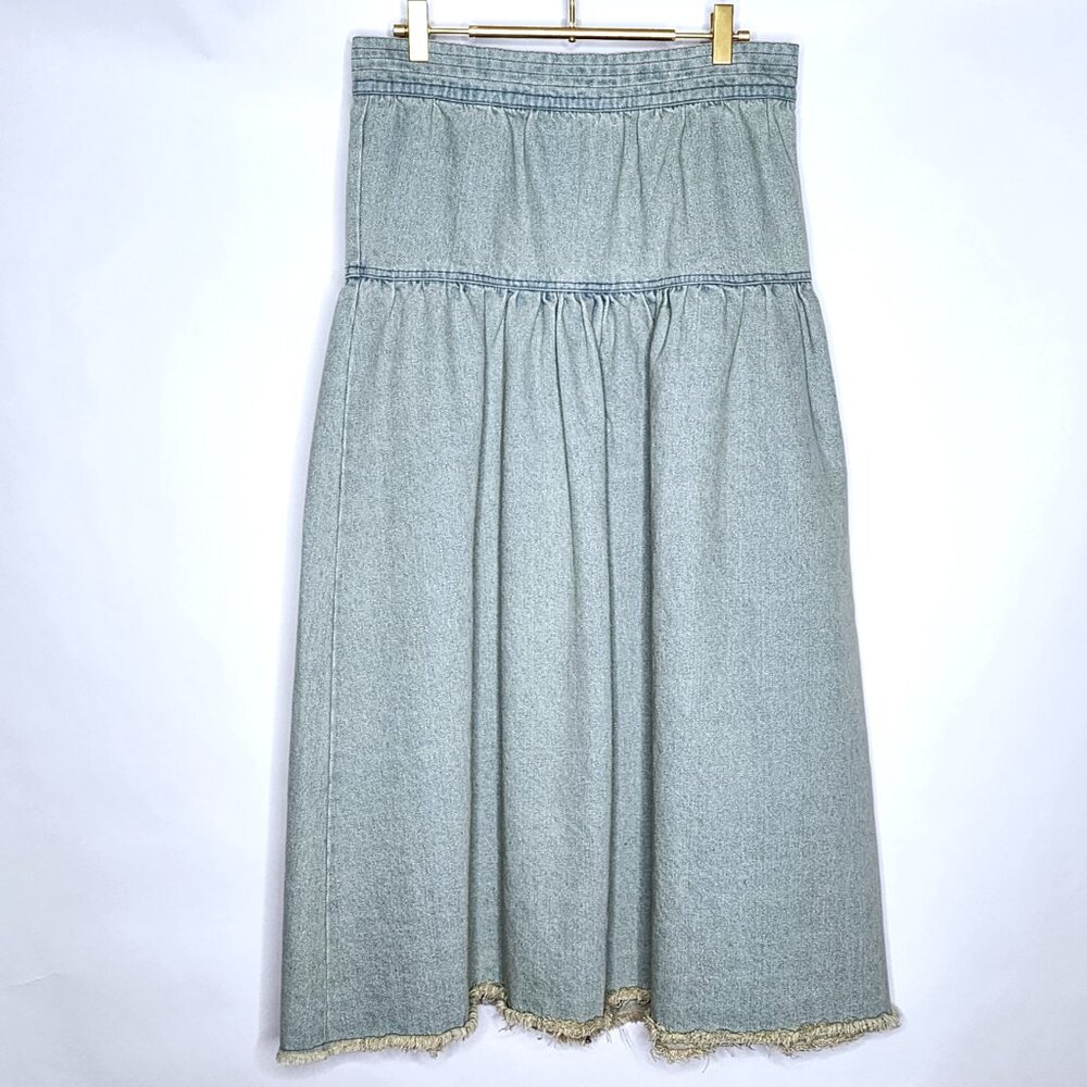 Olivia by Livro Quinn Denim Jean Midi Skirt Tiered Boho Sz. Small